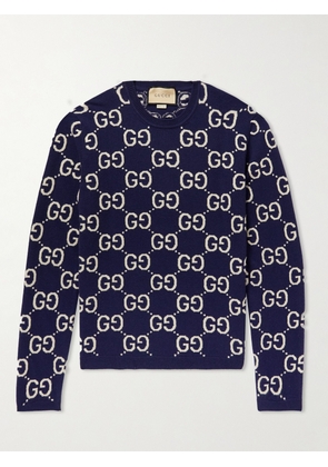 Gucci - Logo-Jacquard Wool Sweater - Men - Blue - XS
