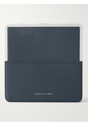 Charles Simon - Logo-Print Full-Grain Leather and Silver-Tone Travel Wallet - Men - Blue