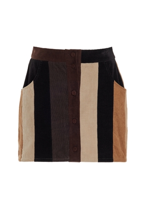 E.L.V. Denim - Patchwork Corduroy Mini Skirt - Brown - UK 16 - Moda Operandi