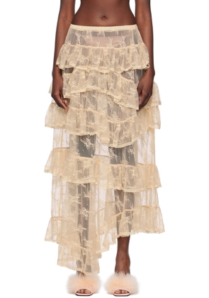 Yuhan Wang Beige Lace Ruffled Maxi Skirt