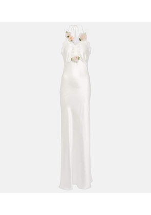Rodarte Bridal floral-appliqué lace-trimmed silk gown