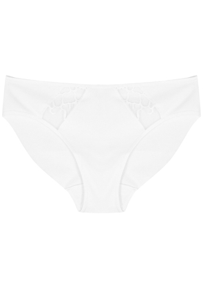 Wacoal Lisse White Stretch-cotton Briefs, Briefs, Embroidered Tulle - L