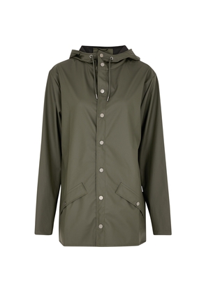 Rains Hooded Rubberised Jacket - Green - L
