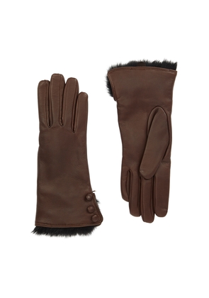 Dents Sophie Fur-trimmed Leather Gloves - Dark Brown