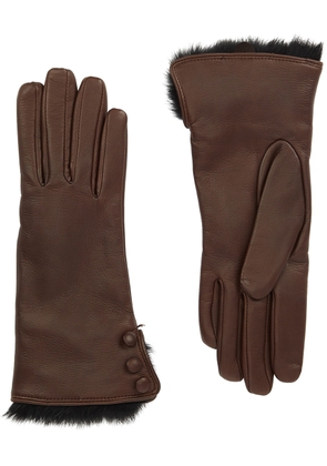 Dents Sophie Fur-trimmed Leather Gloves - Dark Brown