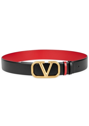 Valentino Garavani VLogo Reversible Leather Belt - Black And Red