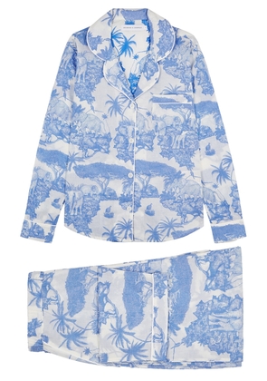 Desmond & Dempsey Loxodonta Printed Cotton Pyjama set - Blue - XS