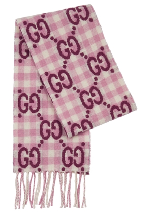 Gucci Kids Checked GG-jacquard Wool-blend Scarf - Pink