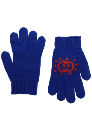 Gucci Kids Logo and UFO-intarsia Wool Gloves - Blue