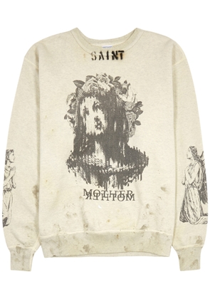 Saint Mxxxxxx Mother Printed Distressed Cotton Sweatshirt - Grey - S