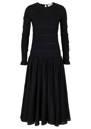 Merlette Syden Smocked Cotton Midi Dress - Black - L