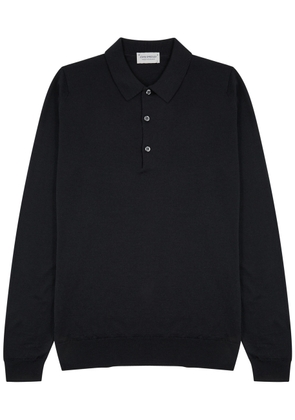 John Smedley Belper Merino Wool Polo Shirt - Black - XL