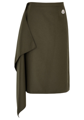 Moncler Draped Wool-blend Midi Wrap Skirt - Dark Green - 40 (UK8 / S)