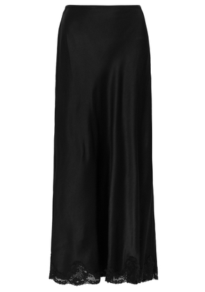 Rixo Crystal Lace-trimmed Satin Maxi Skirt - Black - 10 (UK 10 / S)
