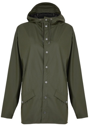 Rains Hooded Rubberised Jacket - Dark Green - L