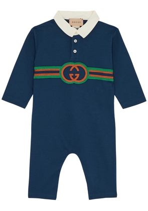 Gucci Kids GG-embroidered Cotton Babygrow - Blue