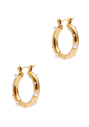Kenneth Jay Lane Pearl and Crystal-embellished Hoop Earrings - Gold