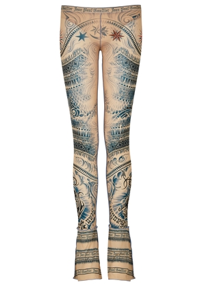 Jean Paul Gaultier Sun Tattoo Flared Stretch-jersey Leggings - Beige - L (UK14 / L)