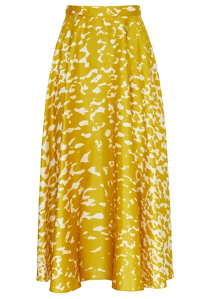 Roksanda Ameera Printed Silk-satin Midi Skirt - Yellow - 10 (UK10 / S)