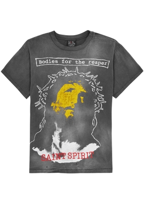 Saint Mxxxxxx Saint Reaper Printed Cotton T-shirt - Grey