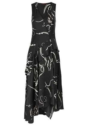 High Swathe Printed Satin Midi Dress - Black - 48 (UK16 / XL)