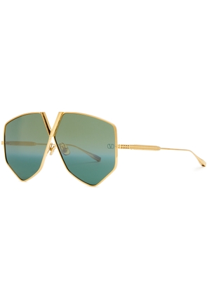 Valentino Valentino Garavani Hexagon-frame Sunglasses, Sunglasses - Green