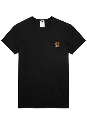 Versace Logo-print Stretch-cotton T-shirt - Black