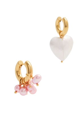Timeless Pearly Asymmetric 24kt Gold-plated Hoop Earrings - Pink