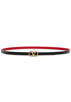Valentino Garavani Logo Reversible Leather Belt - Black Red