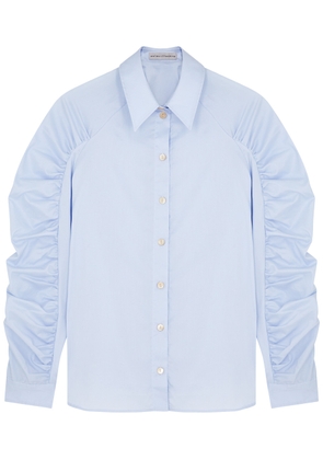 Palmer//harding Fleeting Ruched Cotton-blend Shirt - Blue - 10 (UK10 / S)