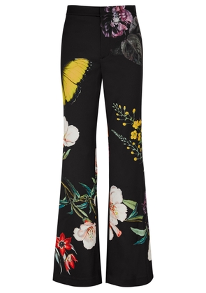 Alice + Olivia Ronnie Floral-print Satin-crepe Trousers - Black - 8 (UK12 / M)