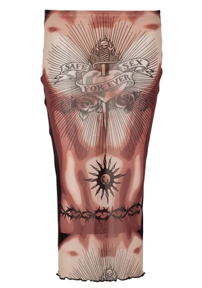 Jean Paul Gaultier Safe Sex Tattoo Printed Tulle Midi Skirt - Beige - L (UK14 / L)