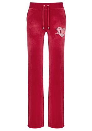 Juicy Couture Del Ray Logo Velour Sweatpants - Red - M (UK12 / M)