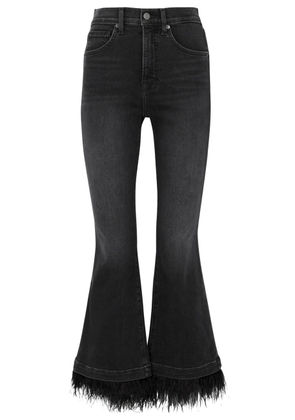 Veronica Beard Carson Feather-trimmed Flared Jeans - Nearly Black - 32 (W32 / UK14-16 / L)