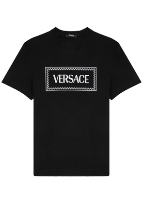 Versace Logo-embroidered Cotton T-shirt - Black