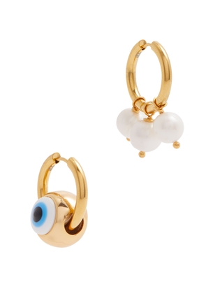 Timeless Pearly Evil Eye 24kt Gold-plated Hoop Earrings
