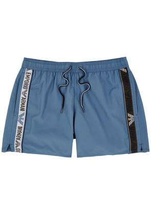 Emporio Armani Logo Striped Shell Swim Shorts - Light Blue