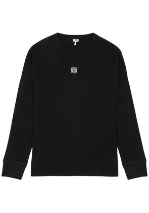 Loewe Logo-embroidered Ribbed Cotton top - Black