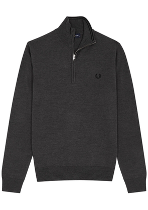Fred Perry Logo-embroidered Wool-blend Half-zip Jumper - Grey - L