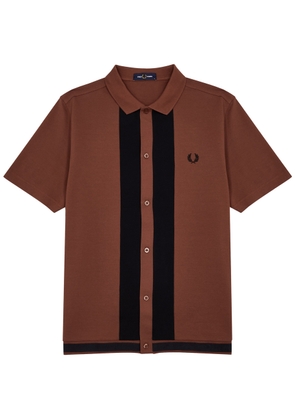 Fred Perry Logo Striped Piqué Cotton Shirt - Brown - M