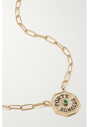 Marlo Laz - Wee Porte Bonheur Coin 14-karat Gold, Enamel And Emerald Necklace - One size