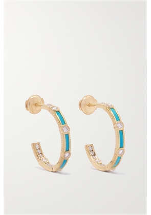 Viltier - Rayon 18-karat Gold, Turquoise And Diamond Hoop Earrings - One size