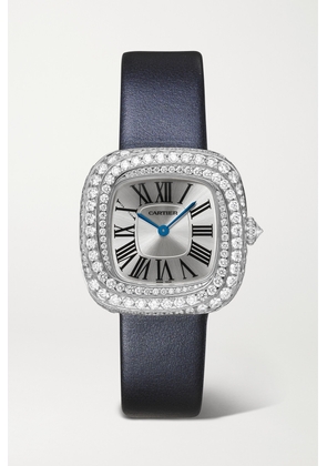 Cartier - Coussin De Cartier 30.4mm Medium Rhodium-plated White Gold, Leather And Diamond Watch - One size