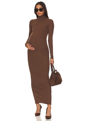 BUMPSUIT Long Sleeve Rib Maternity Dress in Brown. Size M, S, XL, XS.
