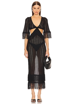 Michael Costello x REVOLVE Hanley Fringe Maxi Knit Dress in Black. Size M, S, XL, XS, XXS.