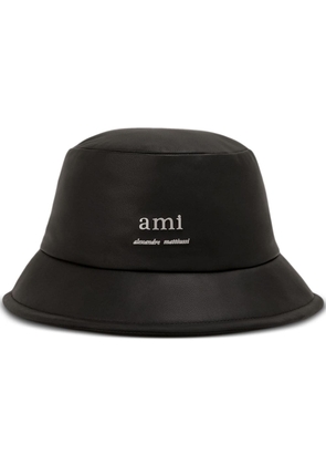 AMI Paris logo-plaque leather bucket hat - Green
