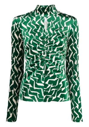 Patrizia Pepe abstract-print ruched velvet top - Green