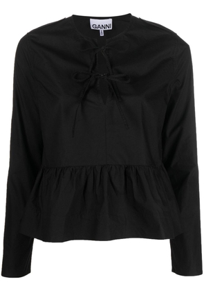 GANNI bow-fastening organic cotton blouse - Black