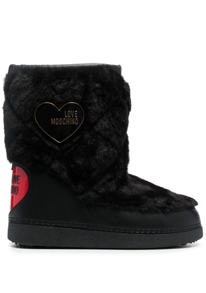 Love Moschino logo-plaque faux-fur boots - Black