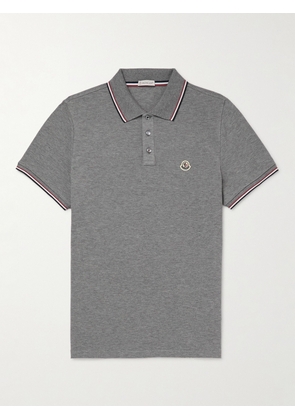 Moncler - Logo-Appliquéd Striped Cotton-Piqué Polo Shirt - Men - Gray - XS